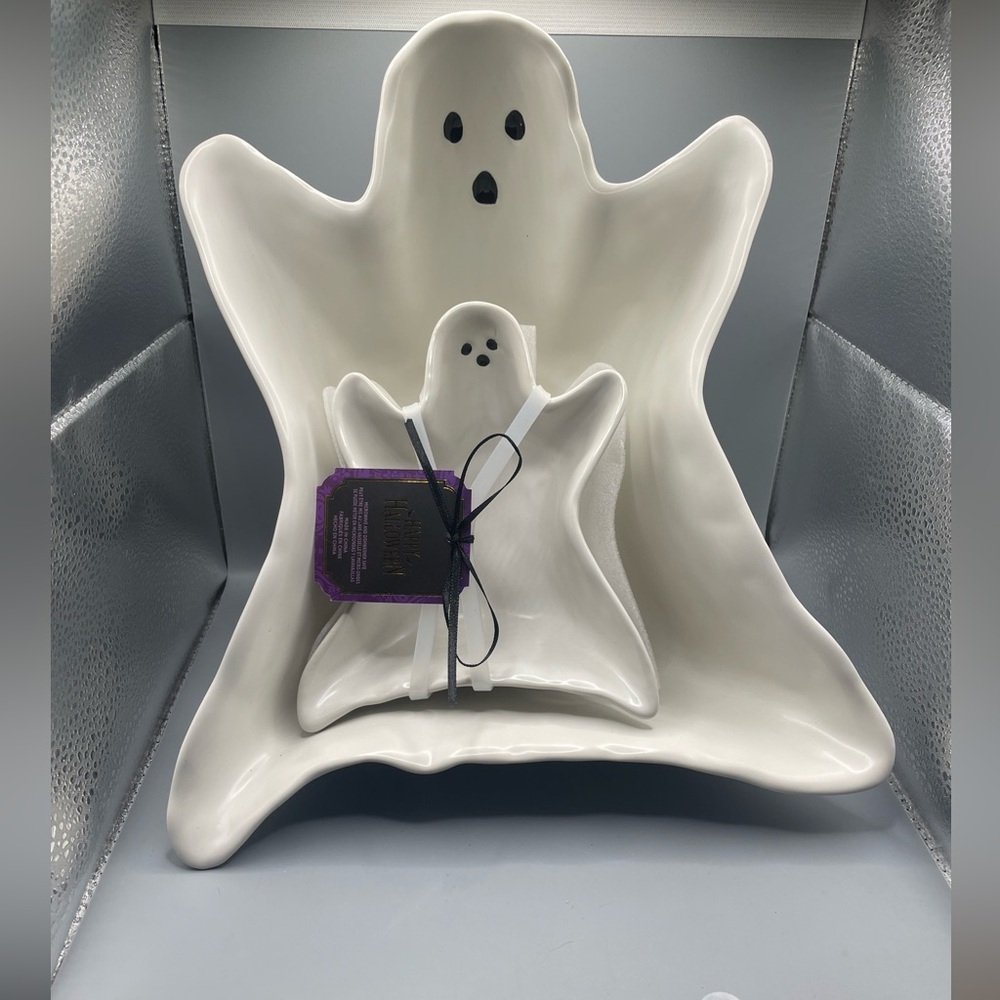 Global Design Concepts Happy Halloween Small White Ghost Bowls & Large Bowl Set